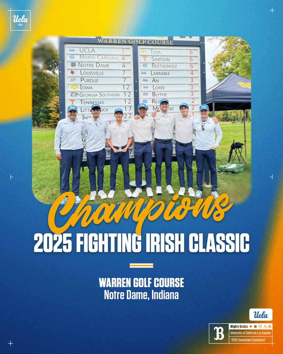 𝐓𝐎𝐔𝐑𝐍𝐀𝐌𝐄𝐍𝐓 𝐂𝐇𝐀𝐌𝐏𝐈𝐎𝐍𝐒!

The Bruins have won their first tournament of the 2025-26 season, securing a first-place finish at the 𝐅𝐢𝐠𝐡𝐭𝐢𝐧𝐠 𝐈𝐫𝐢𝐬𝐡 𝐂𝐥𝐚𝐬𝐬𝐢𝐜!

#GoBruins ⛳️🏆