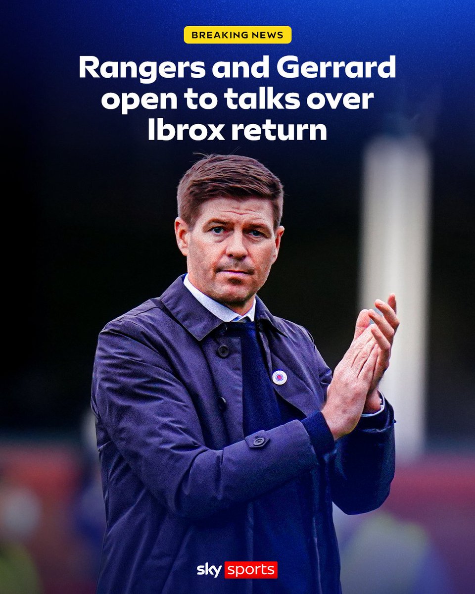 SkySports's tweet photo. Rangers want to speak to Steven Gerrard about a potential return to Ibrox - and Gerrard is open to talks with his former club, Sky Sports News understands 🚨 https://t.co/lO7s7vMBP2