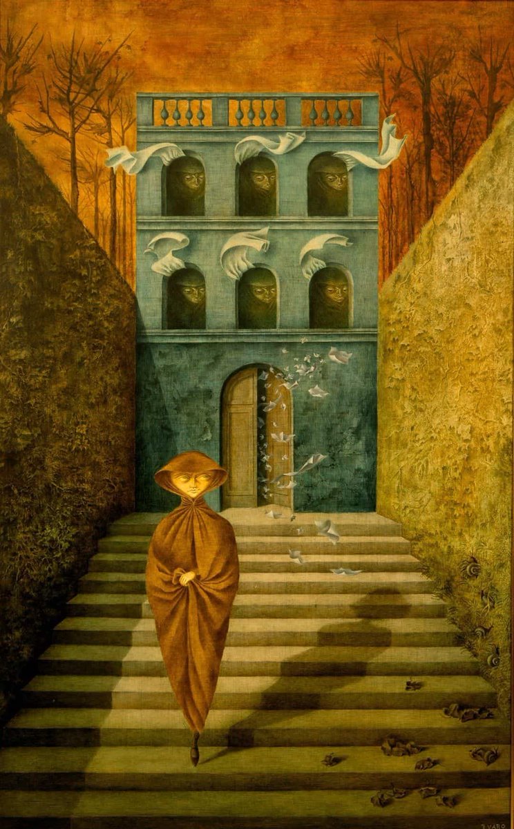 victoriamolcc's tweet photo. Remedios Varo fue una artista española (nacida en Girona), aunque pasó parte de su vida y desarrolló su arte en México.

Su obra, de estilo surrealista, destila introspección e intimidad en cada uno de sus cuadros. La alquimia, la ciencia y lo mágico se entrelazan en su obra. https://t.co/R1dR3UJ47D