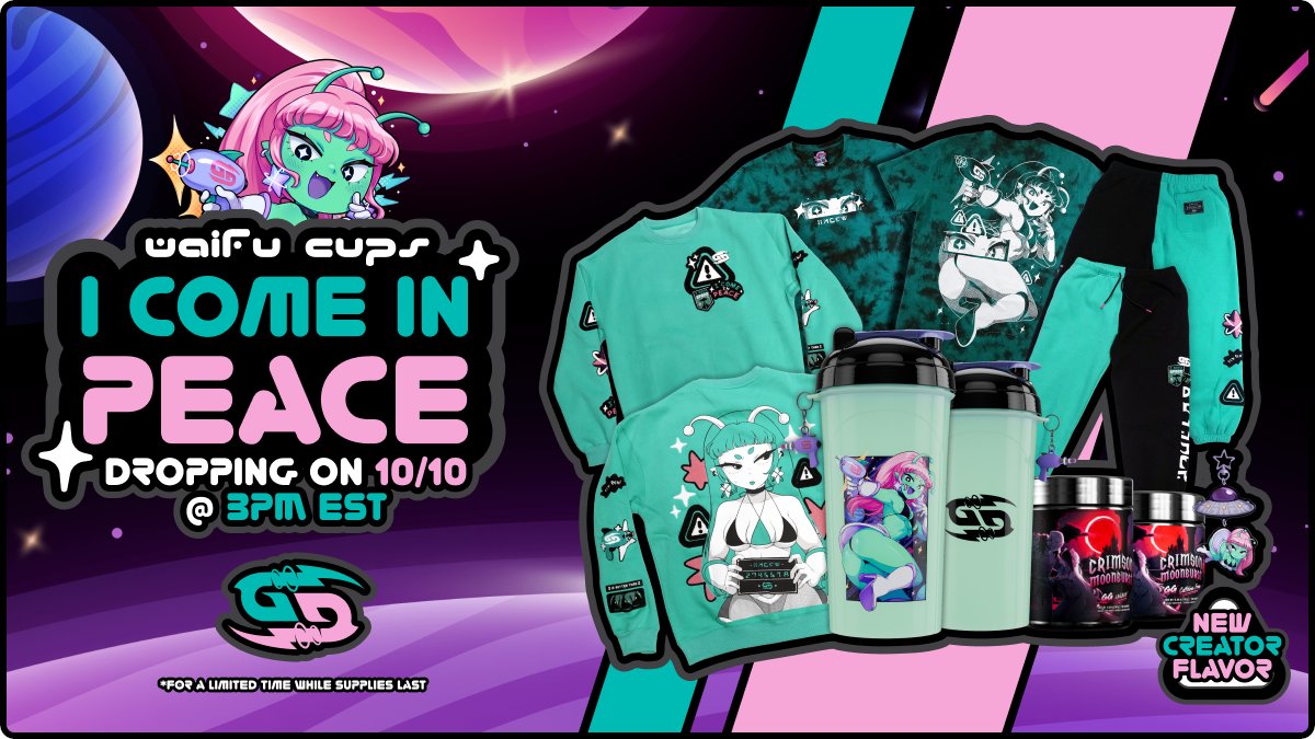 I CUM IN PEACE 👽☄ I designed the 3 Tittied Alien for this drop and I LOVE HER! LOOK AT HER!!!! Very happy with her design (ෆ`ᵕ´ෆ)

❣ Code: Meru for 10% off, you know the drill!!
gamersupps.gg/merusupps
