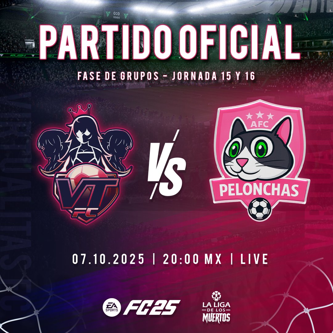 ¡GRAN DUELO EN PUERTA!  🔥A las 20:00 hrs (MX) se juega un duelo que no te puedes perder: Virtualitas FC vs AFC Pelonchas.   

⚽ Vamos con todo para quedarnos con los 3 puntos.

#LaLigaDeLosMuertos #LLDLM #FC25 #FIFAStreamer #FIFA25ClubesPro #ClubesPro #VirtualitasFC