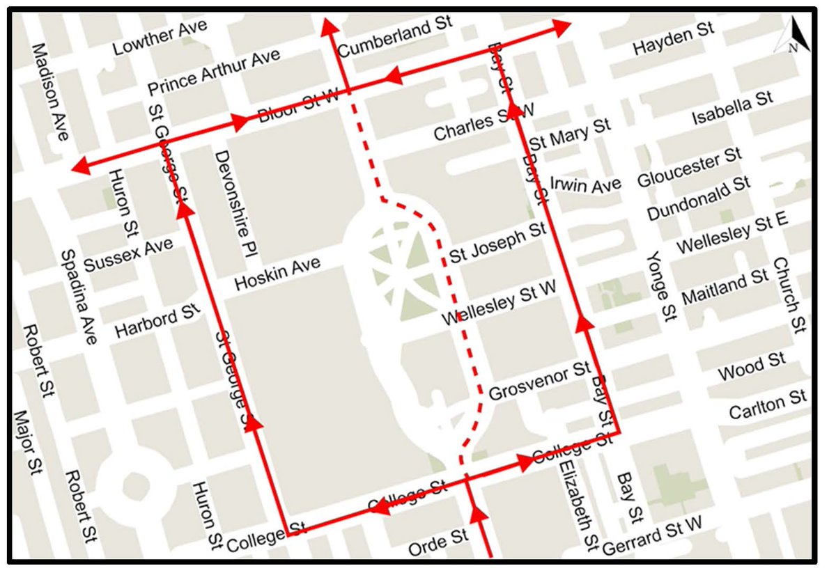 Watermain replacement &amp; road resurfacing on Grosvenor from Yonge to Queen’s Park &amp; Queen’s Park from College to Queen’s Park. Bike lanes will be modified with curb separators &amp; transit platforms. Cyclists will be diverted to Bay or St. George. Work to be complete in Spring 2026.