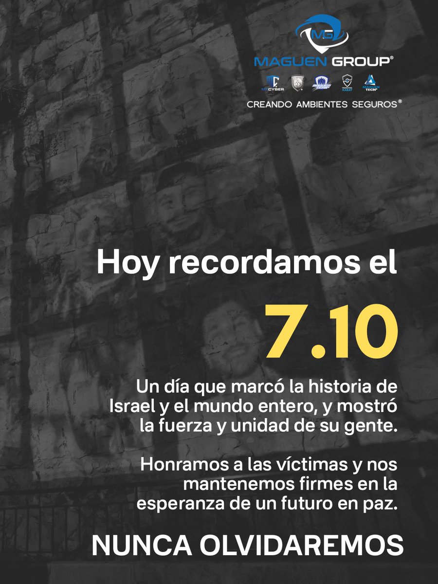 MaguenTeam's tweet photo. Hoy reafirmamos nuestro compromiso con la seguridad, la vida y la memoria.
Que el recuerdo del 7 de octubre nos inspire a seguir construyendo un mundo más fuerte, más unido y en paz. 🕯️

.
.
.
.
.
.
.
#MaguenGroup #MaguenTeam #SeguridadDragon #PromotoraKabat 
#MTcyber https://t.co/toeIiLgeY2