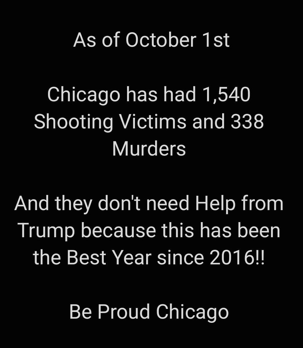 Sassafrass_84's tweet image. Great job, Chicago. You&apos;re doing just fine without Trumps help. 🙌