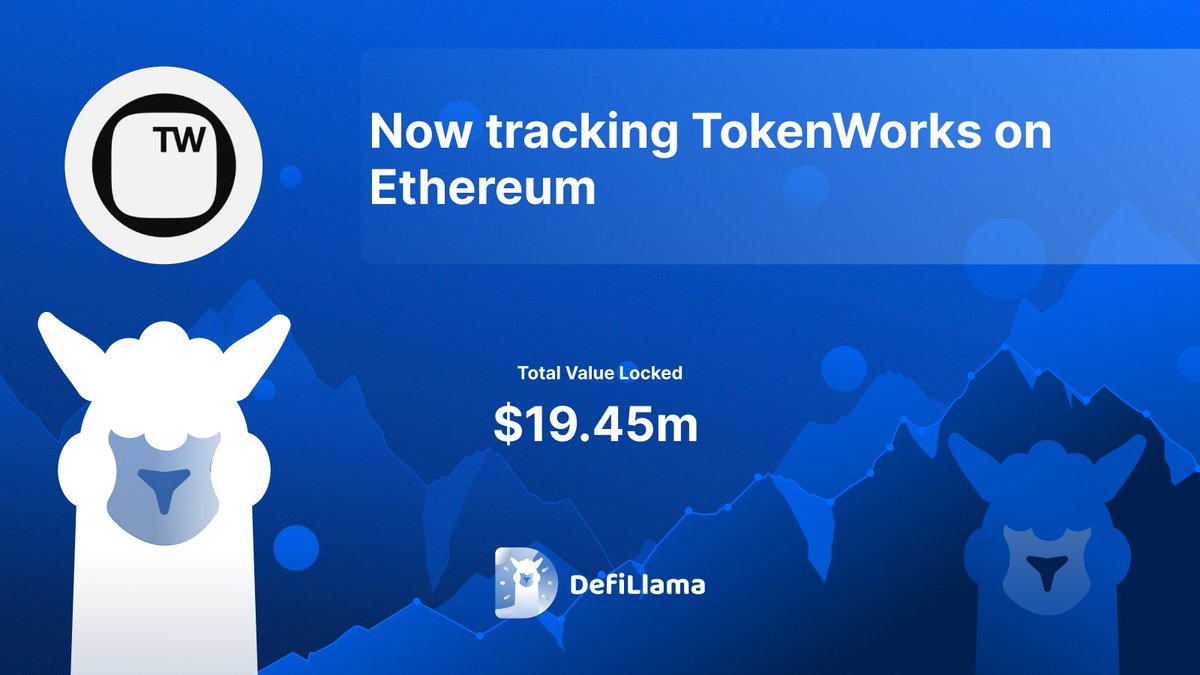 DefiLlama announcing tracking of TokenWorks on Ethereum with $19.45M TVL