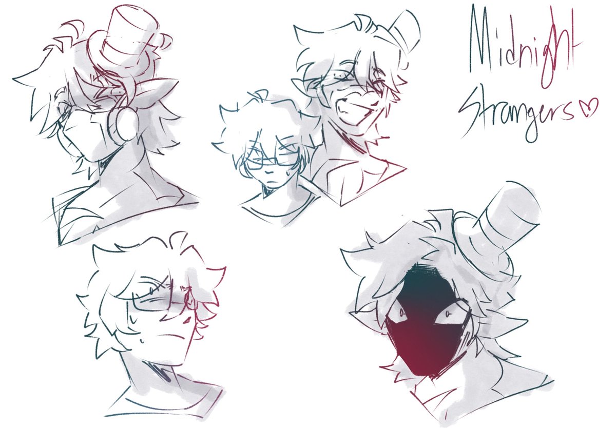 Im going to try and start reading Midnight Strangers either tonight ot tomorrow, but here's sketches of the vibes I get from it! (Ive seen some art but nothing that spoiled me dw ^^)

#midnightstrangers