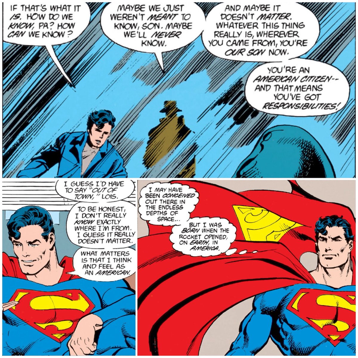 diggingforkrpod's tweet image. As discussed: Superman being American was a through line in Byrne’s Man of Steel!