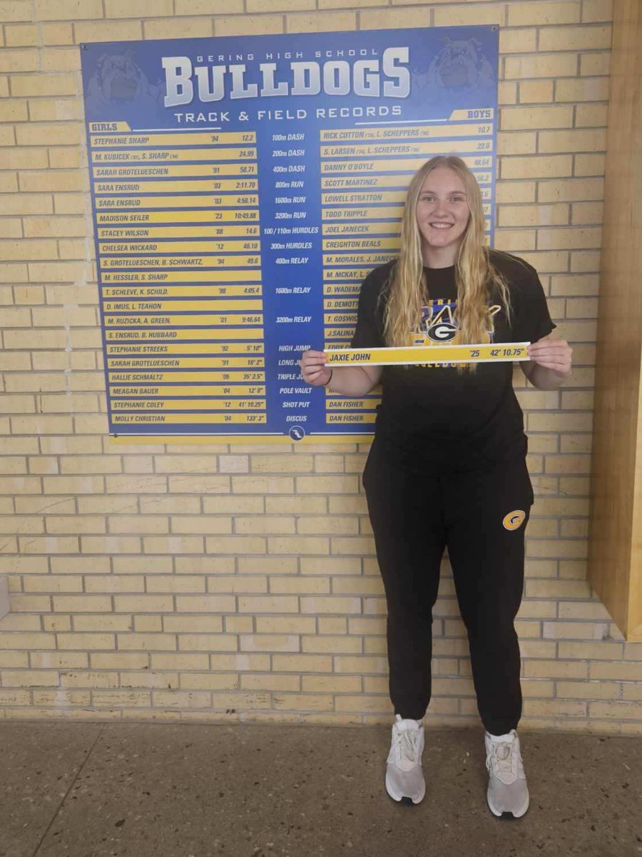 Jaxie John was able to make her Shot Put school record official today!!

Super proud of Jaxie for the hard work she puts in and the attitude she does it with!! 

Can’t wait to watch her throw this coming Spring!!