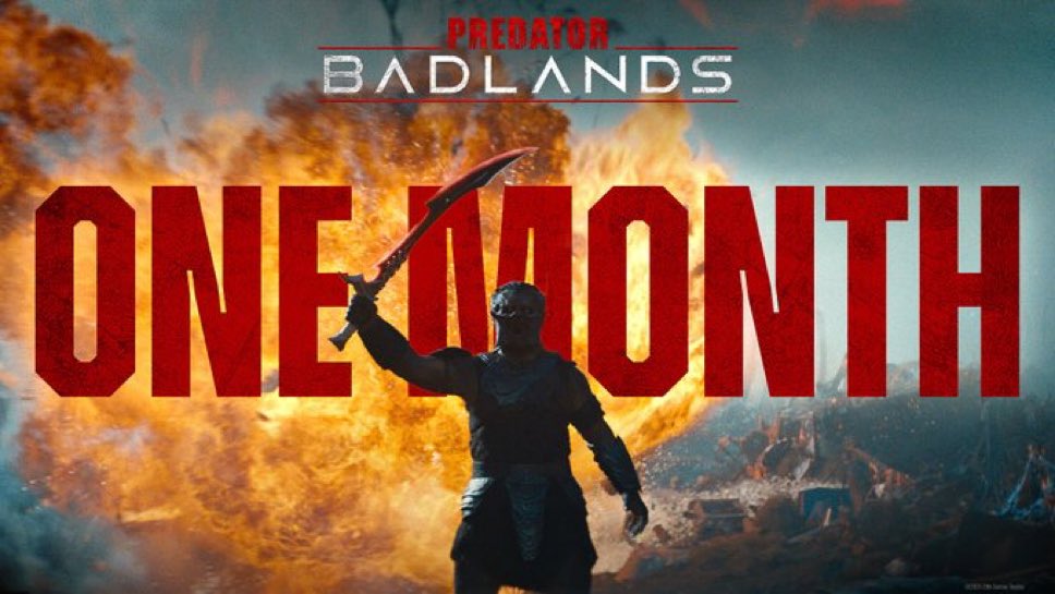 Predator's tweet image. In one month, experience Predator: Badlands only in theaters and IMAX.