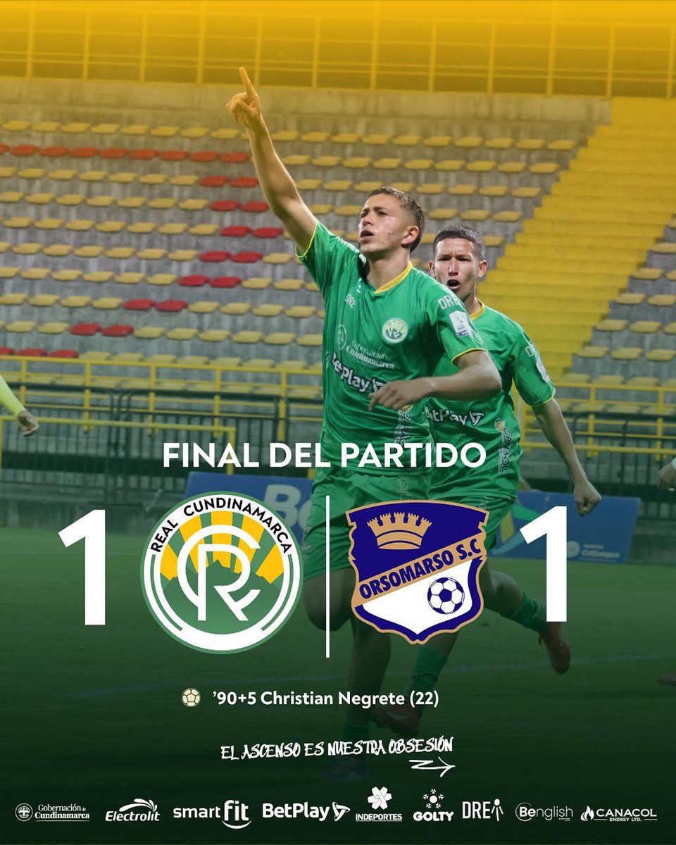 🔹FINAL🔹

🟢RCU🟢 1️⃣ - 1️⃣ 🟡ORS🟡

⚽️’90+5 Christian Negrete  

📸  <a href="/federrocket/">Federrocket</a> 

#vamosrealcundinamarca 
#elascensoesnuestraobsesión