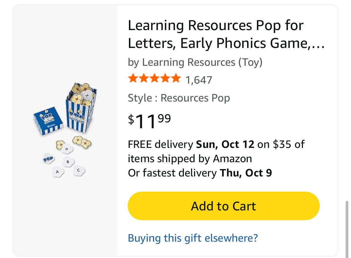 malmarlet16's tweet image. Would you like to help some Kindergarteners &amp;amp; 1st graders with letter and rhyming skills? As a K-4 reading teacher, I am looking to make learning fun! Can you help with either of these learning games? #ClearTheLists2025 #readingteacher 

My Wishlist: bit.ly/4mHnCqo