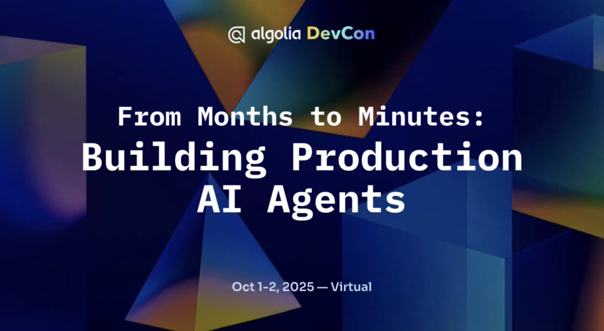 algolia's tweet image. 🚀 From months to minutes: learn how to build production-ready #AIAgents that truly adapt in real time.
Discover how to deliver hyper-personalized experiences that engage users and drive performance with Leonardo Cuco’s #AlgoliaDevCon session replay.
🎥 Watch now →…