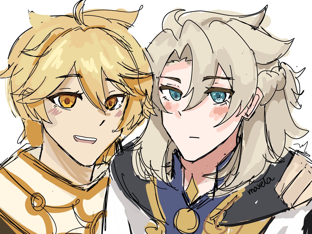 Maxela724's tweet image. Found this old #Albether sketch (I should really draw them more ndjdjdjtjfkfjd)
I like how Albedo looks so shy lol