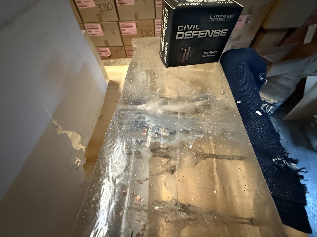 CIVIL DEFENSE .380 TEST!   We tested our Civil Defense .380 against 8 layers of denim today, and we still got 11 to 12 inches of penetration.

We made .380 great again!  

Get yours here: libertyammo.com/product/380-au…

#380 #make380greatagain #selfdefenseammo