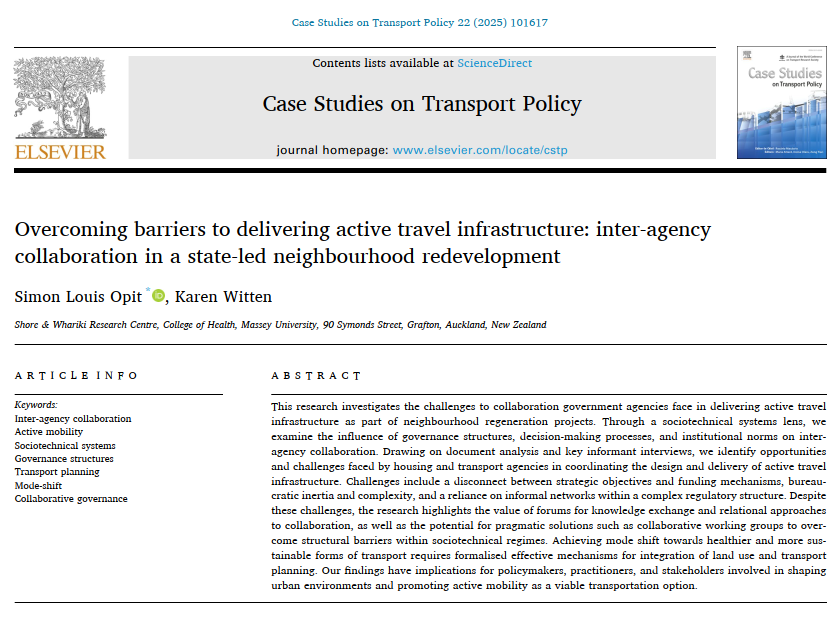 Slopit12's tweet photo. Why is it so hard for governments to deliver walking and cycling infrastructure, despite ambitious plans for mode shift? 

Our new open access paper explores this question through a case study of neighbourhood redevelopment in Aotearoa New Zealand. 🧵 https://t.co/iRSQnCgc6o
