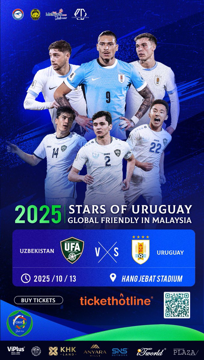 MattNoque's tweet image. ⚽🔥 Malaysia get readyyyyy!
#StarsOfUruguay2025 dah sampai!! 🇺🇾✨

📍 Match 1
Uruguay 🆚 Dominican Republic
🗓 10.10.2025
📌 National Stadium Bukit Jalil

📍 Match 2
Uruguay 🆚 Uzbekistan
🗓 13.10.2025
📌 Stadium Hang Jebat

🎟 Tiket jangan lambat!
tickethotline.com.my/events/dominic…