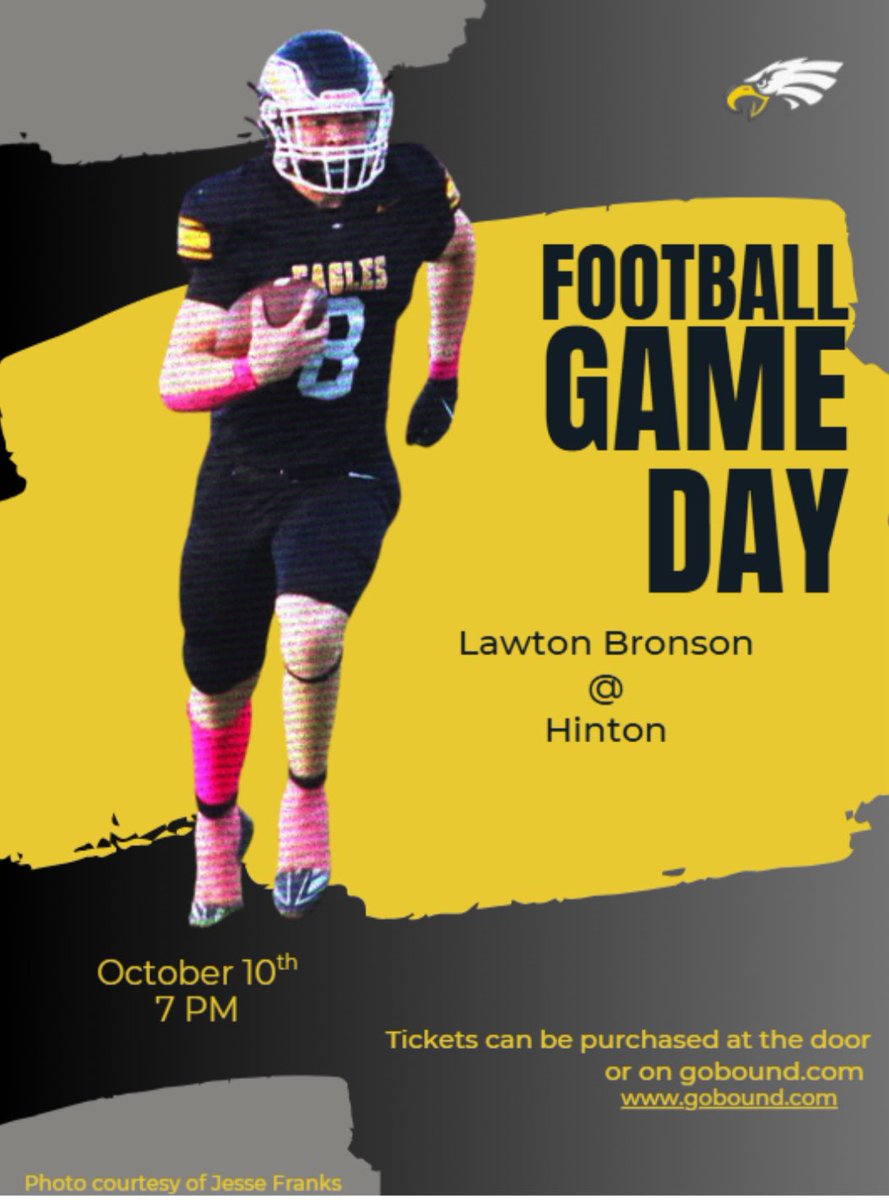 Come on out to Hinton to see the LB Eagles (4-2) do battle with the Hinton Blackhawks (3-3)
When: 7pm, Oct 10th
Where: Hinton

Come early this is Hinton’s homecoming, plan for big crowds! Let’s be loud for our LB Eagles!!
#FlyEaglesFly