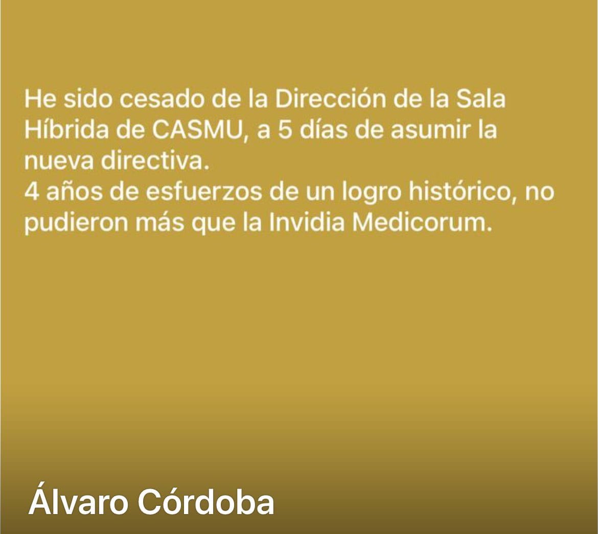En el día de hoy, el Dr. Álvaro Córdoba, reconocido neurocirujano, el más grande de Uruguay, y referente en todo el continente fue cesado en forma abrupta por la nueva directa del .<a href="/casmuoficial/">Casmu</a>. Para ellos, ni el Casmu ni sus pacientes están primero.