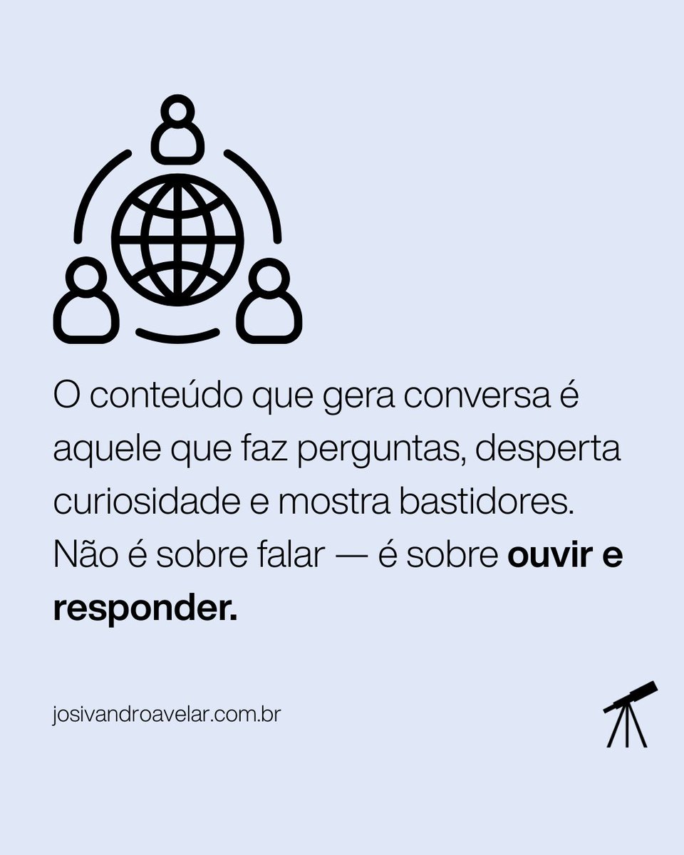 josivandro's tweet image. 💬 Curtidas contam.
Mas conversas conectam.
O novo #ContentTalks fala sobre transformar interação em relação real — e por que o engajamento que importa vai além dos números.

Menos contagem, mais vínculo. 💡

#Comunicação #Engajamento #MarketingDeConteúdo #Criatividade
