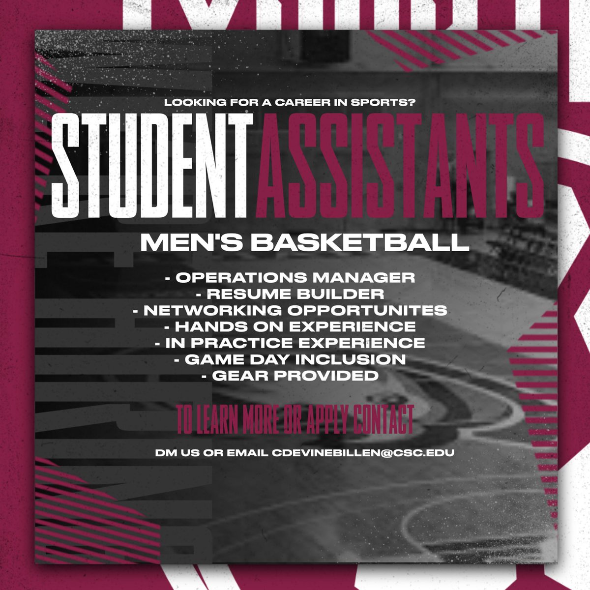 csceaglesmbb's tweet image. CSC students we are looking for couple of student assistants for this year!!!