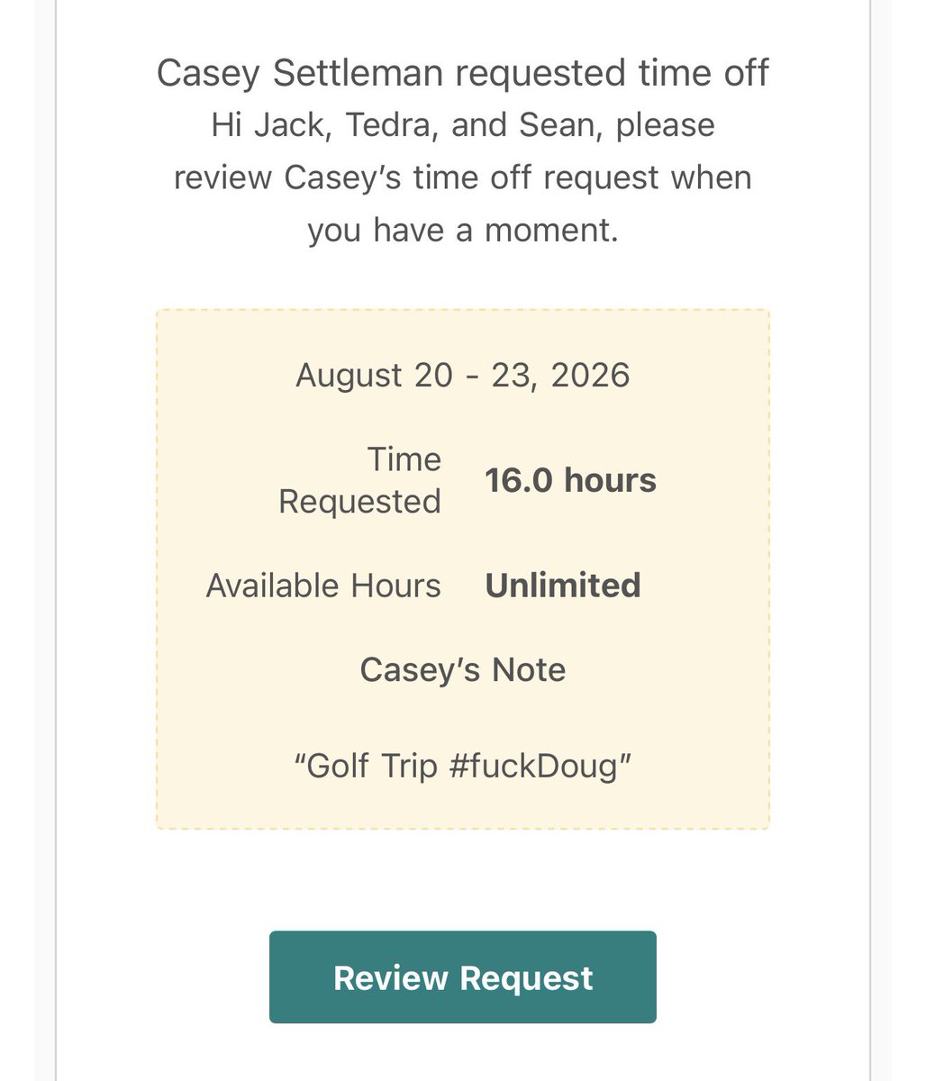 Taking off Week 0 next season? Request denied <a href="/csett13/">Casey Settleman</a>