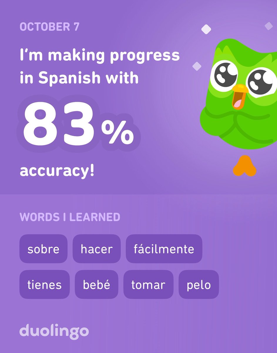 I’m learning Spanish on Duolingo! It’s free, fun, and effective.