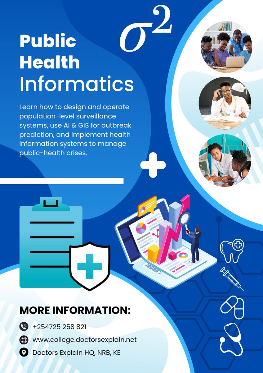 DocsExplainFM's tweet image. 🌍📈 Boost your skills in #PublicHealthInformatics! Learn to design surveillance systems, use AI &amp;amp; GIS for outbreak prediction, and manage health crises effectively. 💡🧠 Enroll now 👉 college.doctorsexplain.net/home/course/pu…

#HealthAnalytics #Epidemiology #AIinHealth #DoctorsExplain
