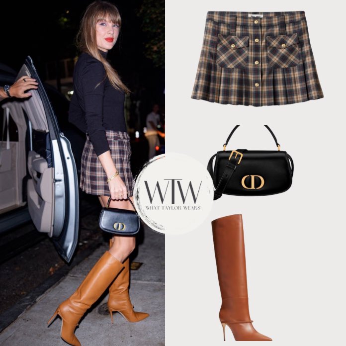 whattaylorwears's tweet image. Taylor Swift out and about in New York recently wearing the Pleated Tartan Mini Skirt by Miu Miu ($2,700), Small 30 Montaigne Avenue Top Handle Bag by Christian Dior ($3,450), Cece Napa Buckle Stiletto Boots by Jennifer Chamandi ($570; on sale $285), Love Bracelet by Cartier…