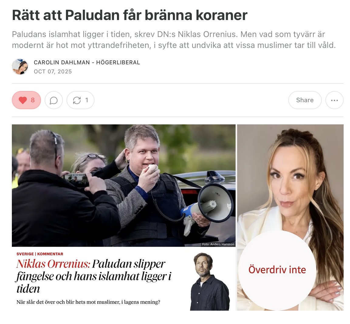 Rätt att Paludan får bränna koraner, by <a href="/carolindahlman/">Carolin Dahlman</a> open.substack.com/pub/carolindah…