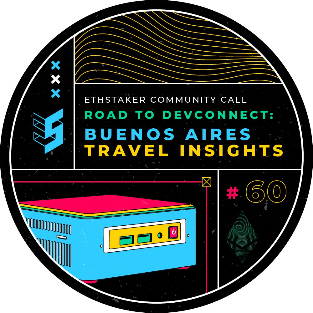 ethStaker's tweet image. Still time to send in questions about traveling to Argentina!

We&apos;ll host @worthalter and @sassal0x to cover them all this Friday Oct 10 at 21:00 UTC in Community Call #60.

You&apos;ll get these sweet POAPs, too!

YouTube livestream link in next post.