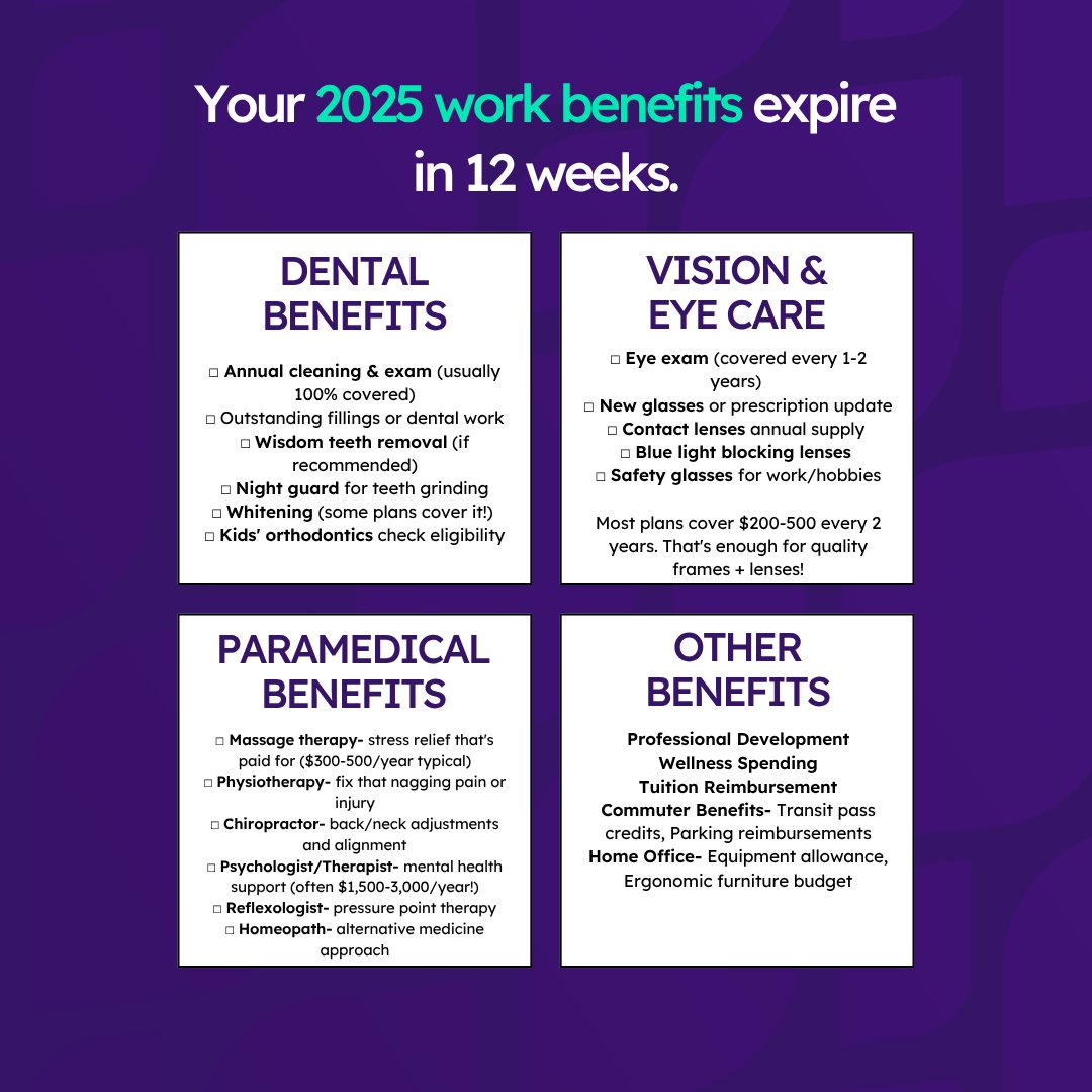 FinancialSpring's tweet image. Your 2025 employee benefits are expiring soon!
Don’t leave #money on the table; book that dental, vision, or massage appointment while you still can.
Tag a coworker who always forgets! 👇
#EmployeeBenefits #YearEndReminder #WellnessCheck