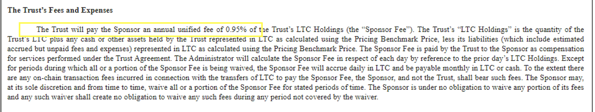 EricBalchunas's tweet image. INTERESTING: Canary just filed S-1 amendment for Litecoin and HBAR spot ETFs and they include the fees (95bps each) and the tickers (LTCC and HBR). which is typically the last thing updated bf go-time. With shutdown tho who knows but these docs look pretty finalized to me.