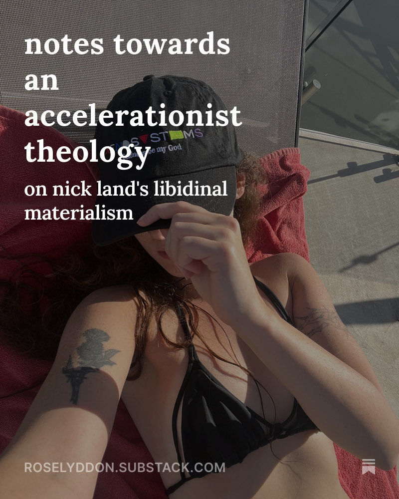 providenceluvr's tweet image. first time I’ve ever published two substack essays in one day. this is an essay I wrote for my PhD back in march, published here for the first time, on nick land’s libidinal materialism and its utility for theology. ft nick land merch bikini pic. link in bio