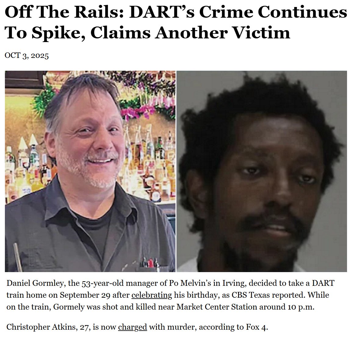 It doesn't begin or end with Iryna Zarutska. This literally happens multiple times every day.

And by "this" I mean Black-on-White murder.

Fox News is the only national outlet that has mentioned Daniel Gromley's murder, and their report fails to name the murderer, Christopher