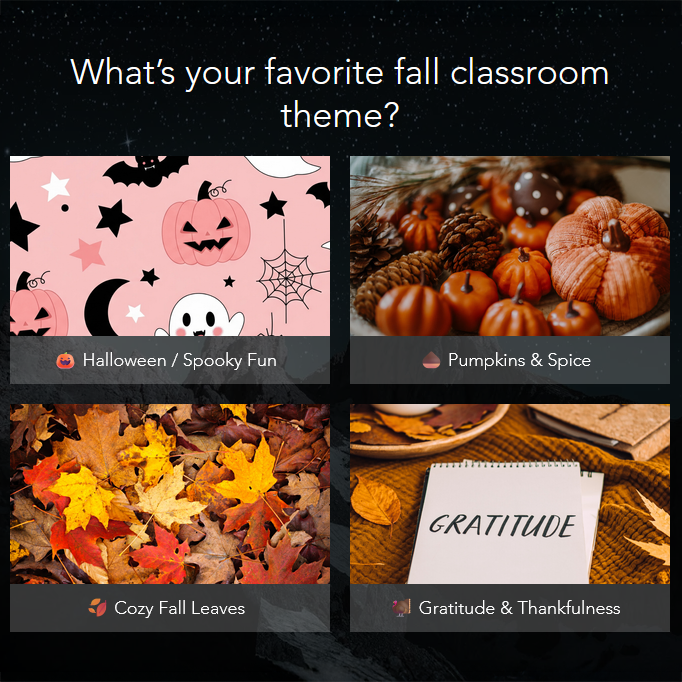 JoinCLMS's tweet image. 🍂 The Ultimate Fall Classroom Theme Showdown

October is here, bringing excitement with changing leaves and crisp air. It’s time to transform your classroom into a vibrant fall space. #TeacherLife #FallClassroom

Vote now in our poll! 🎃 🌰 🍂 🦃 

zurl.co/dXie1