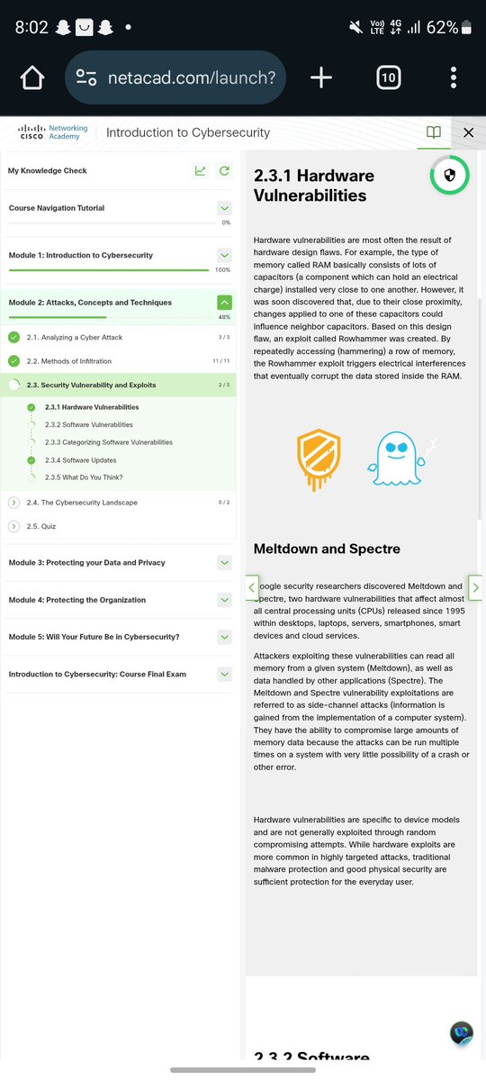 omotosho_oniye's tweet image. #Day15 My Cybersecurity Journey

Learned about Security Vulnerabilities and Exploits flaws that attackers can abuse.
Covered hardware and software vulnerabilities, how they’re categorized, and how updates help fix and prevent attacks.