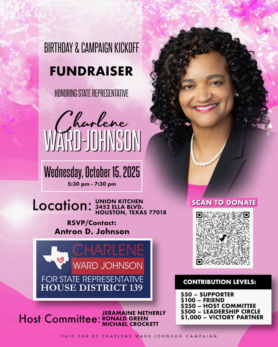 Today we celebrate State Representative Charlene Ward Johnson, a dedicated leader who continues to fight for the people of House District 139.

Join us for her Birthday &amp; Campaign Kickoff Fundraiser on Wednesday, October 15, 2025, from 5:30–7:30 PM!