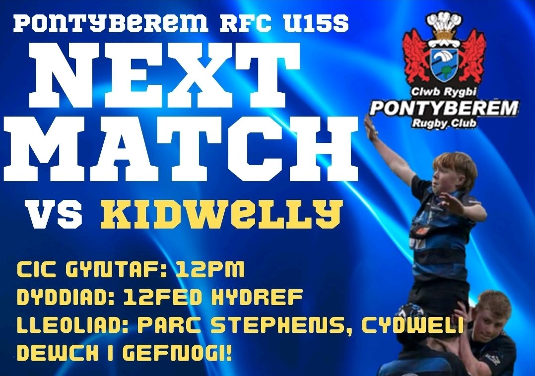 JlloydJustin's tweet photo. Our next opponents are Kidwelly U15s. Dewch I gefnogi'r genhedlaeth nesaf o chwaraewyr @PontyberemRFC https://t.co/IQG1xJSDxB