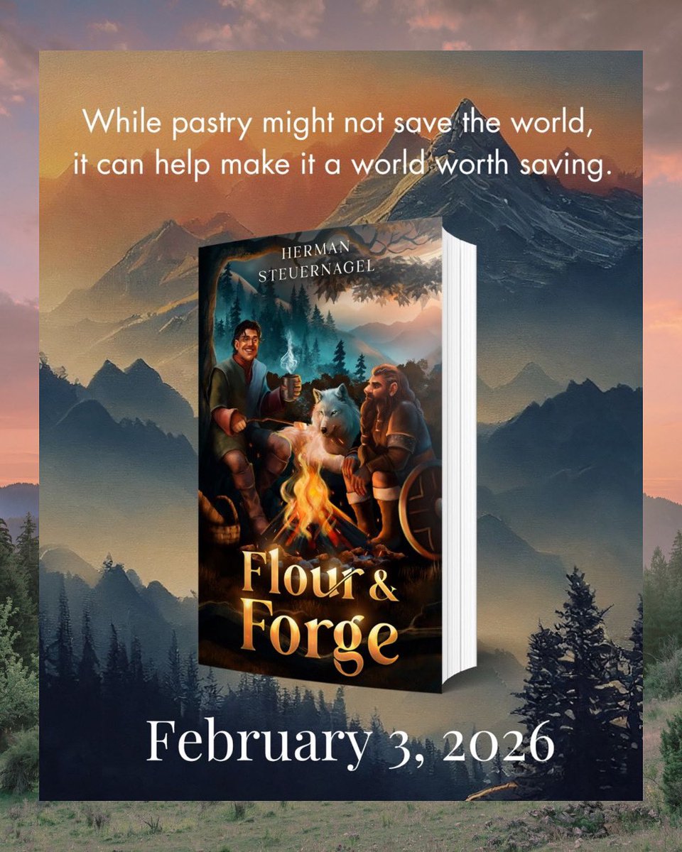 🥖 Cover Reveal 🥖 

Check out this delightful cover for Herman Steuernagel’s upcoming release, Flour &amp; Forge! This is the third standalone novel in the wonderfully cozy, Greatest in the Multiverse series! 

Cover by the team over at <a href="/miblart/">Miblart Book Cover Design</a>
