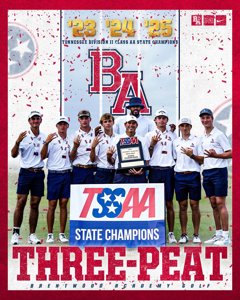 Congratulations to our boys’ golf team on winning their third consecutive DII-AA State Championship! They entered the day down six strokes, but were able to fight back and bring home the championship from Sevierville! Way to go, boys!