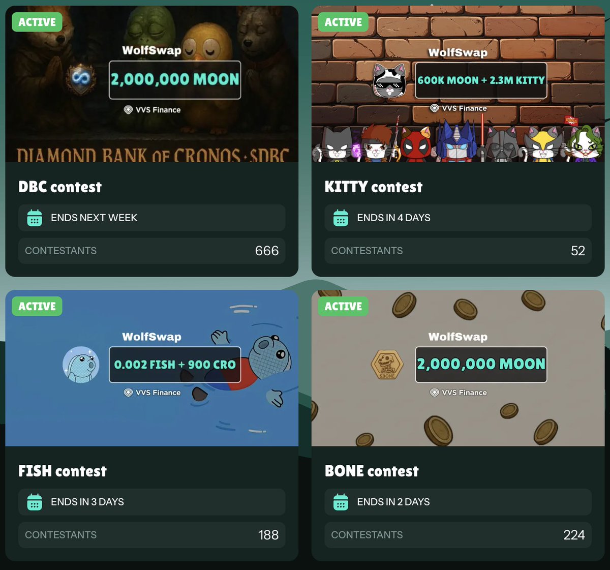 We are in an interlude before Season 16 (more on that later)

But there are still a couple of juicy contests like $DBC, $KITTY, $FISH, or $BONE, with more than $2,500 across the prize pools 👀

Did you join any of them yet? There is still time to make moves!