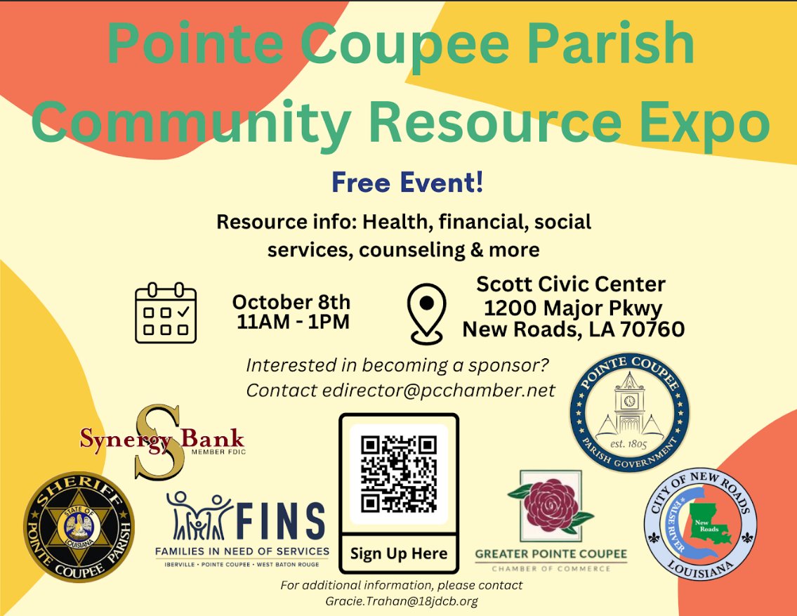 Come see us tomorrow! 
We're excited to join our friends at 18th JDC Families in Need of Services and Pointe Coupee Chamber of Commerce to share more about CASA in our community.