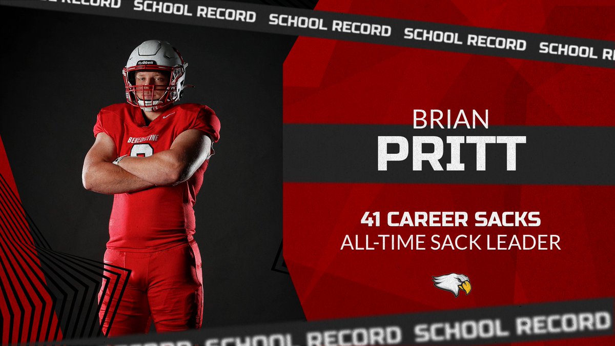 Benedictine Athletics (@benueagles1887) on Twitter photo Congratulations to Brian Pritt on becoming Benedictine’s all-time sack leader!
<a href="/BenUFootball/">Benedictine Football</a> Congratulations to Brian Pritt on becoming Benedictine’s all-time sack leader!
<a href="/BenUFootball/">Benedictine Football</a>