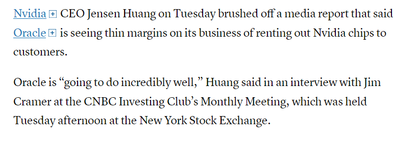 markflowchatter's tweet image. JENSEN comments on Theinformation.com &apos;s BS planted garbage story

$ORCL $NVDA