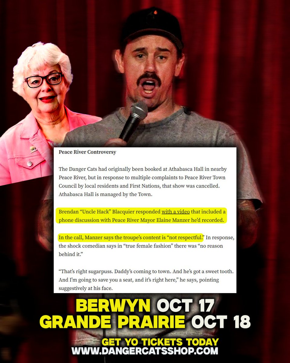I WANT TO PUBLICLY ANNOUNCE I ENDORSE ELAINE MANZER IN HER UPCOMING ELECTION FOR MAYOR OF PEACE RIVER.

Unfortunately, we won't be there to possibly congratulate her but we will be in Berwyn and Grande Prairie that weekend.

and even a little after-party at Diamonds Grande