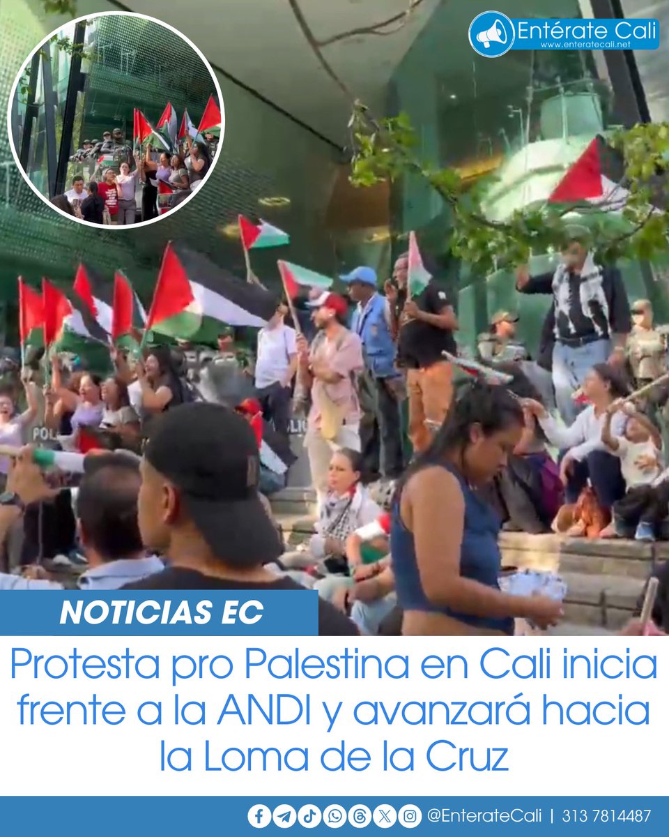 En Cali comenzó la concentración convocada en respaldo a Palestina. Varias personas se dieron cita en la sede de la ANDI, ondeando banderas y cantando arengas, y se desplazarán hasta la Loma de la Cruz.

Policía Cali mantiene presencia en el lugar como medida preventiva, y el