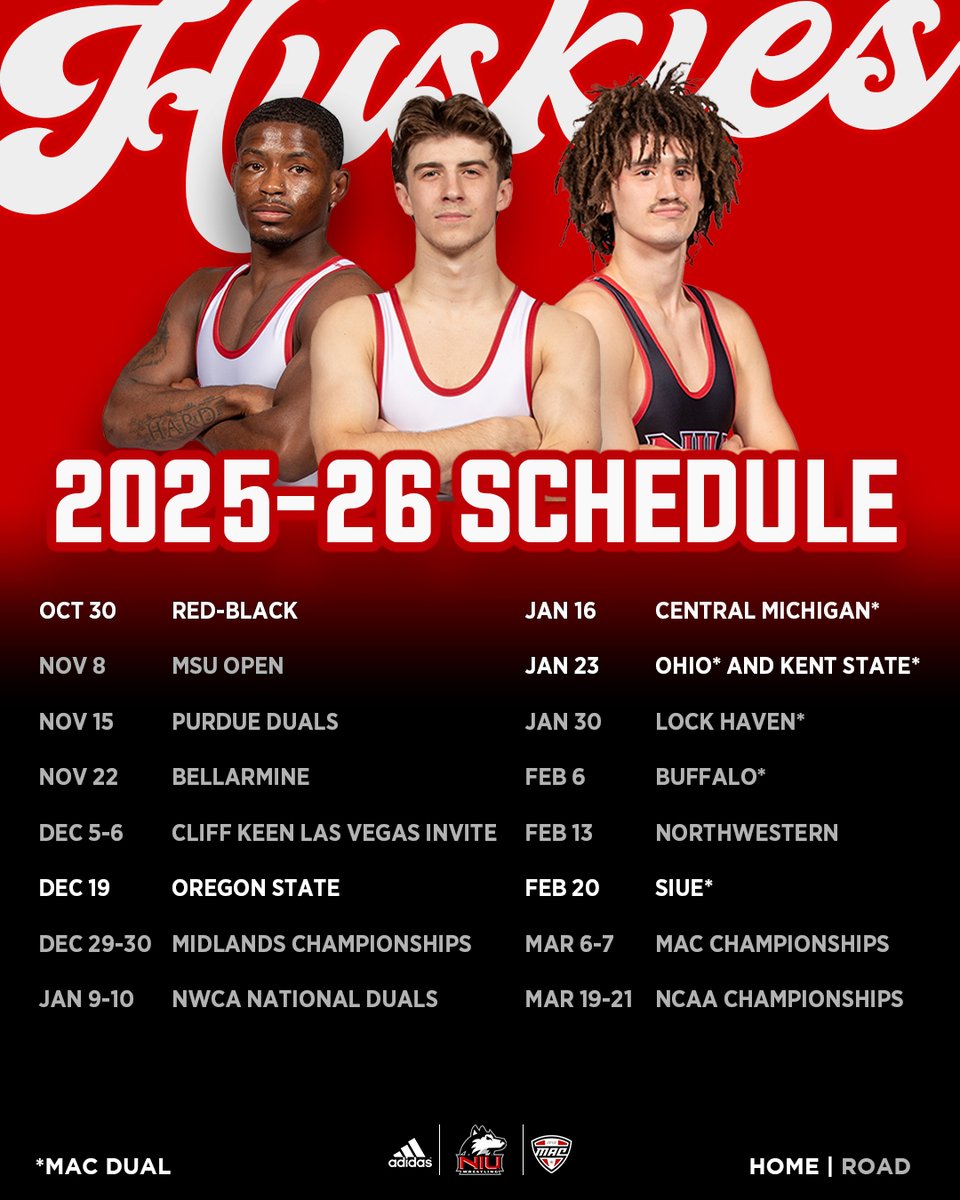 NIUWrestling's tweet image. From the first takedown to the final pin, here is the 2025-26 NIU Wrestling Schedule

📰tinyurl.com/44859zzz

#WorkLikeADog