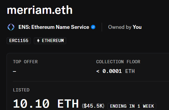 HaithamMoussa2's tweet photo. Merriam.eth &amp; Pittance.eth ,Prepunk names ,BID YOUR OFFERS !

#ENS #Web3 #ensdomains #merriam #opensea https://t.co/FqIaH9sZ6v