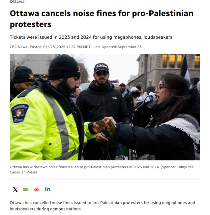 JayGenXer's tweet image. Ottawa just announced it will cancel noise fines for pro-Palestinian protesters, citing the importance of protecting freedom of expression.

The same entity that handed out hundreds of tickets, froze bank accounts, and invoked the Emergencies Act during the Freedom Convoy now…