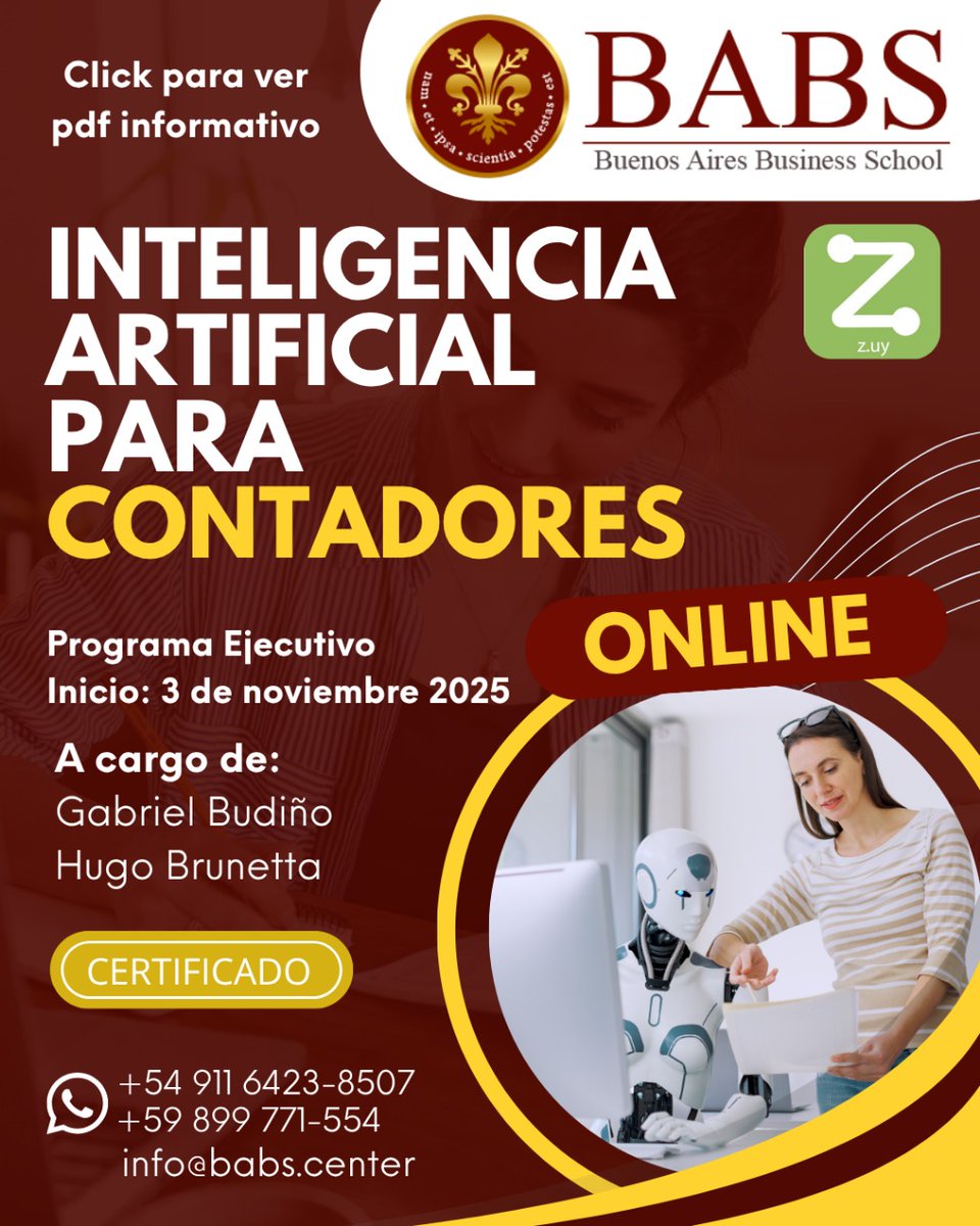 gbudino's tweet photo. Les dejo una invitación, de un curso que dictaremos con @hbrunetta  sobre Inteligencia Artificial, especialmente pensado para Contadores y Contadoras de Uruguay.

No requiere conocimientos previos. Tres sesiones (lunes, miércoles y viernes de 9 a 11 AM).
Me escriben para mas info https://t.co/4EiTI7tlLY